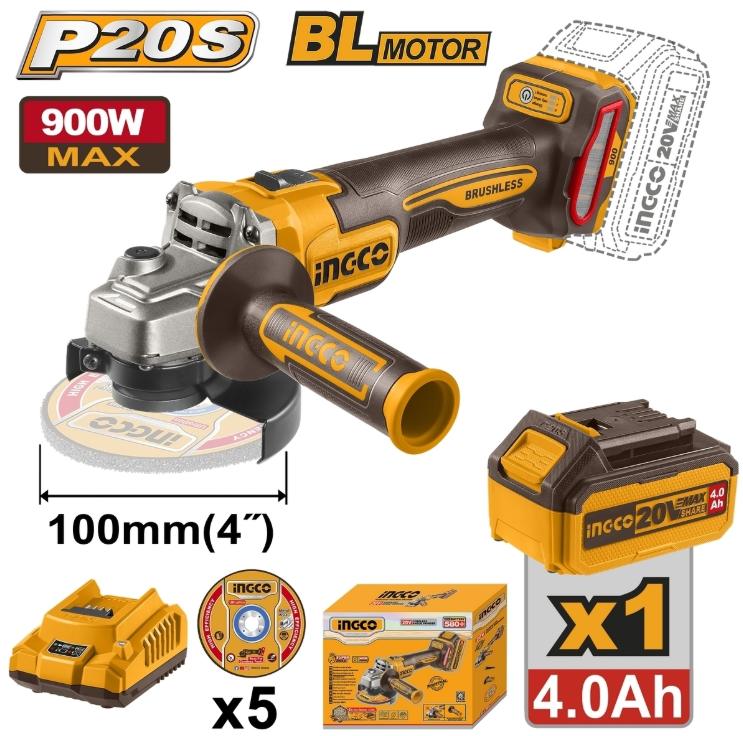 เครื่องเจียรไร้สาย INGCO CAGLI261021 ขนาด 4 นิ้ว 20V 