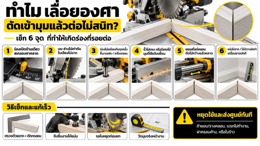 ทำไม เลื่อยองศา ตัดเข้ามุม แล้วต่อไม่สนิท หรือมีร่องที่รอยต่อ ทำไม เลื่อยองศา ตัดเข้ามุม แล้วต่อไม่สนิท หรือมีร่องที่รอยต่อ