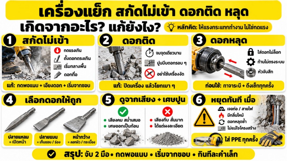 เหตุผลที่ เครื่องแย็ก สกัดไม่เข้า ดอกติด หลุด เกิดจากอะไร และวิธีแก้