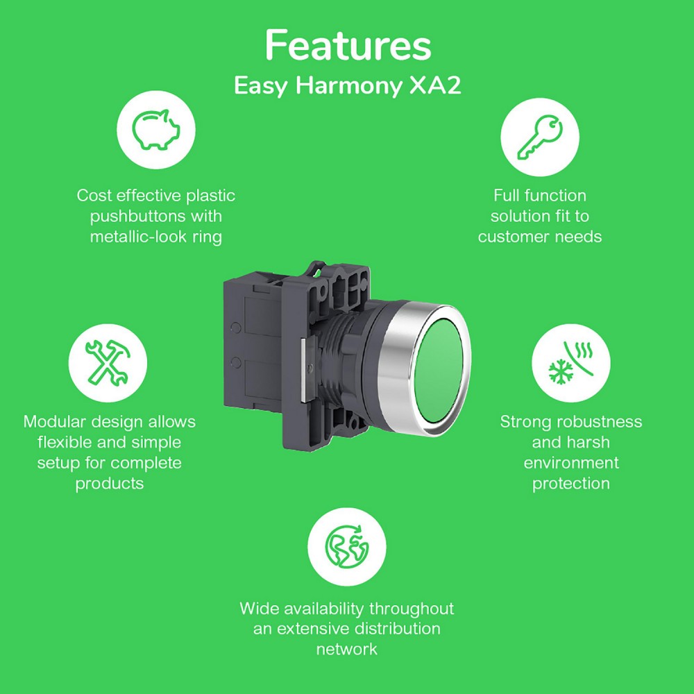 สวิตซ์ปุ่มกด SCHNEIDER XA2AA11 แบบหัวเรียบ สีขาว