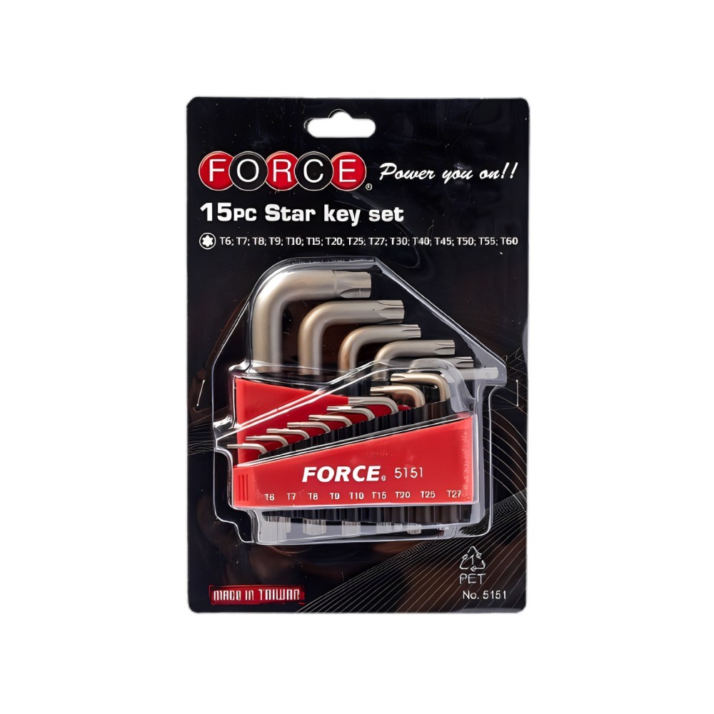 ชุดประแจหัวจีบ FORCE F131 5151 จำนวน 15 ชิ้น เบอร์ T6–T60