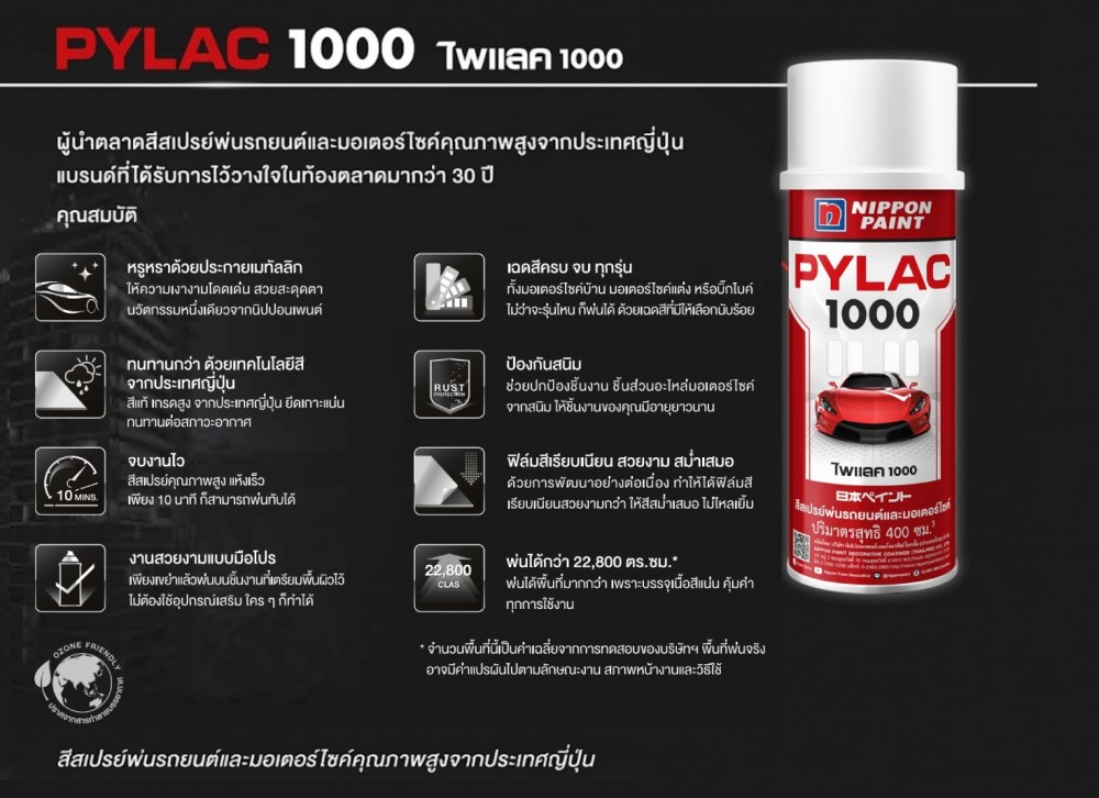 สีสเปรย์มอเตอร์ไซค์และรถยนต์ NIPPON PAINT PYLAC 1000 สีขาวมุก K 29 สำหรับ KAWASAKI ขนาด 400 CC