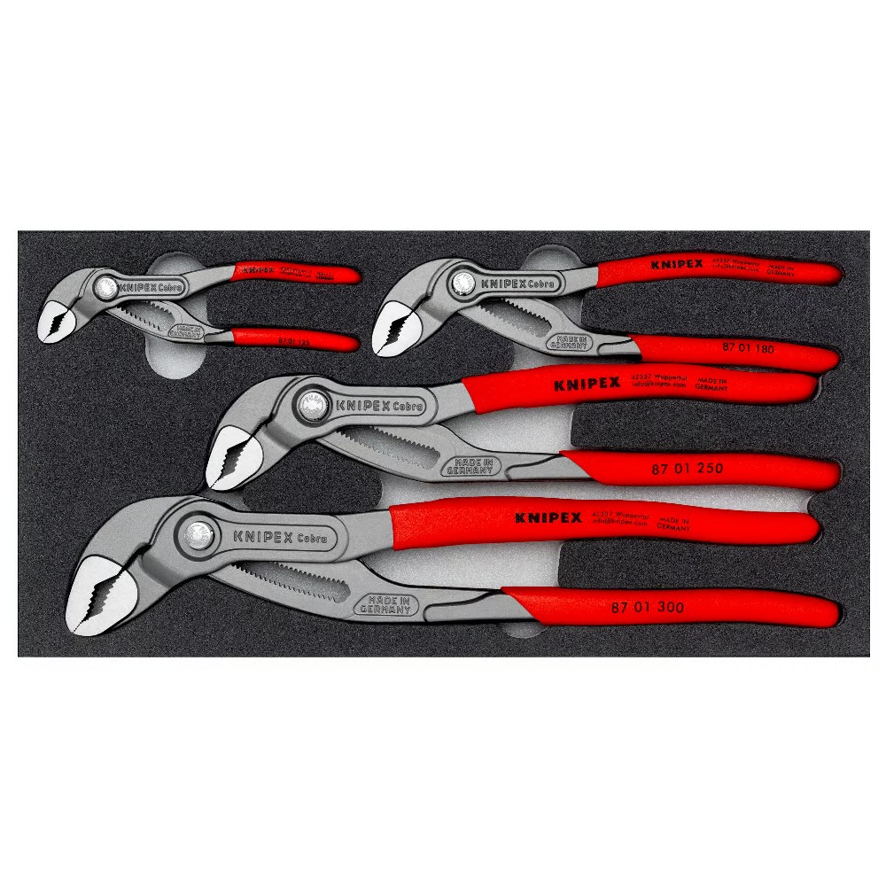 ชุดคีมคอม้า KNIPEX Cobra® 00 20 01 V23 พร้อมถาดโฟม  4 ชิ้น 