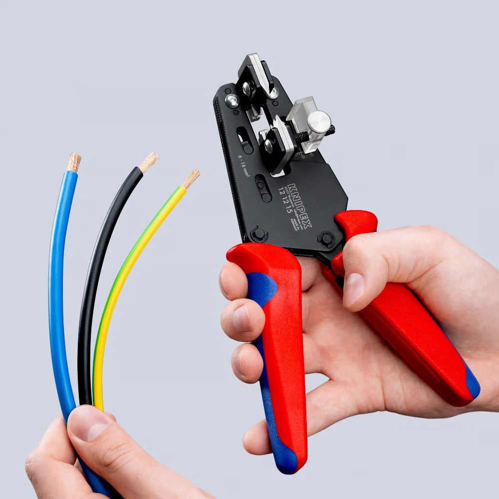 คีมปอกสายไฟ KNIPEX 12 12 15 ความยาวปอกสาย 5 20 มม  ความแม่นยำสูง พร้อมใบมีดเข้ารูปพิเศษ