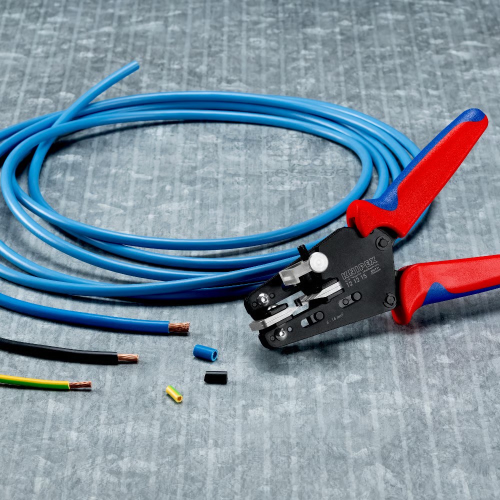 คีมปอกสายไฟ KNIPEX 12 12 15 ความยาวปอกสาย 5 20 มม  ความแม่นยำสูง พร้อมใบมีดเข้ารูปพิเศษ