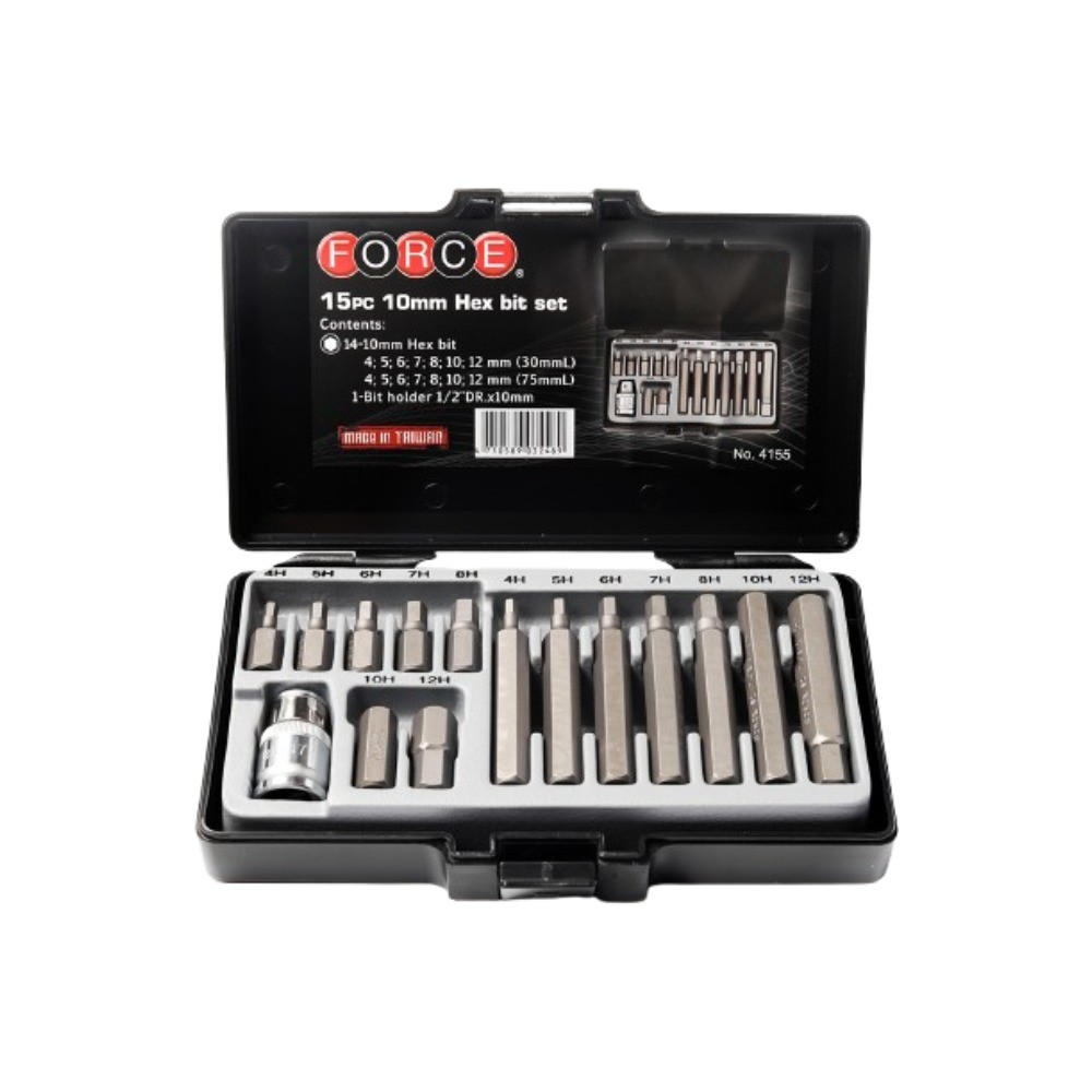 ชุดดอกไขควงหกเหลี่ยม FORCE F131 4155 ขนาด 1 2 นิ้ว เบอร์ 10 จำนวน 15 ชิ้น