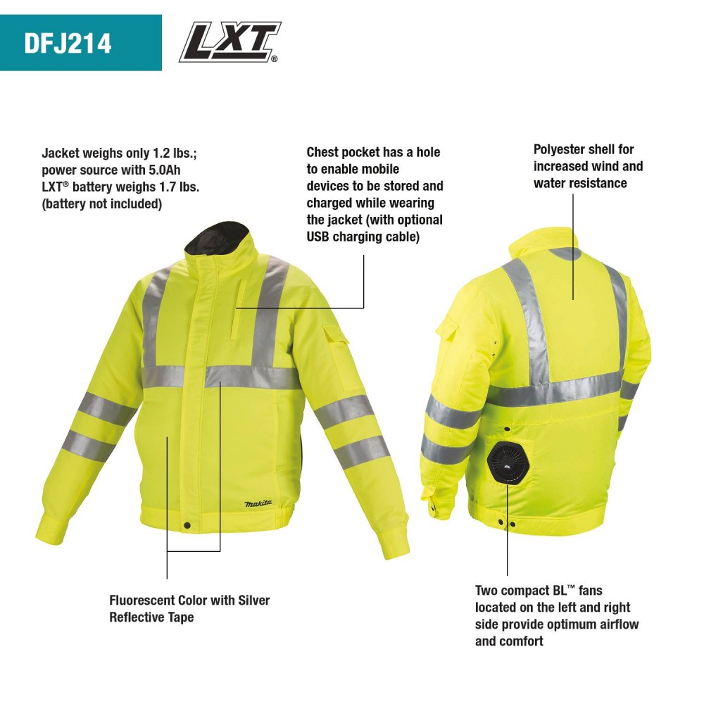 เสื้อพัดลม ไร้สาย MAKITA DFJ214Z2XL SIZE 2XL (กันน้ำ กันไฟฟ้าสถิตย์) Cordless fan jacket (waterproof, anti-static)