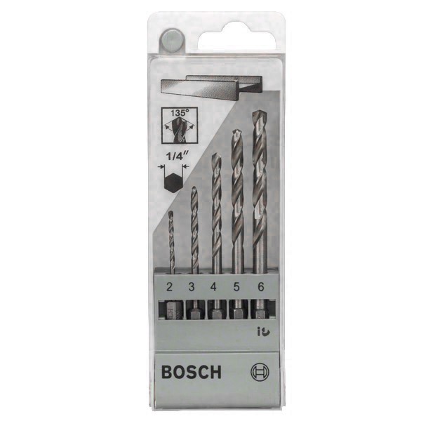 ชุดดอกสว่านโลหะ BOSCH HSS-G 5 ชิ้น, DIN 338 ขนาด 2 - 6 มม. Metal drill bit set