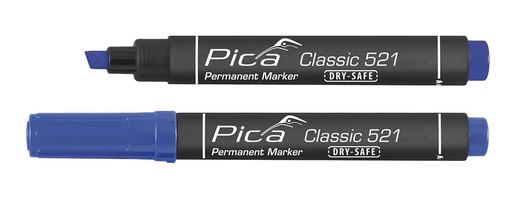 ปากกาเมจิกเขียนงาน หัวตัด PICA Classic 521 สีน้ำเงิน Permanent Marker