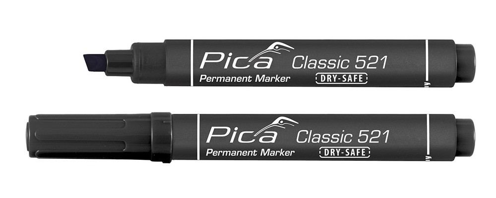ปากกาเมจิกเขียนงาน หัวตัด PICA Classic 521 สีดำ Permanent Marker