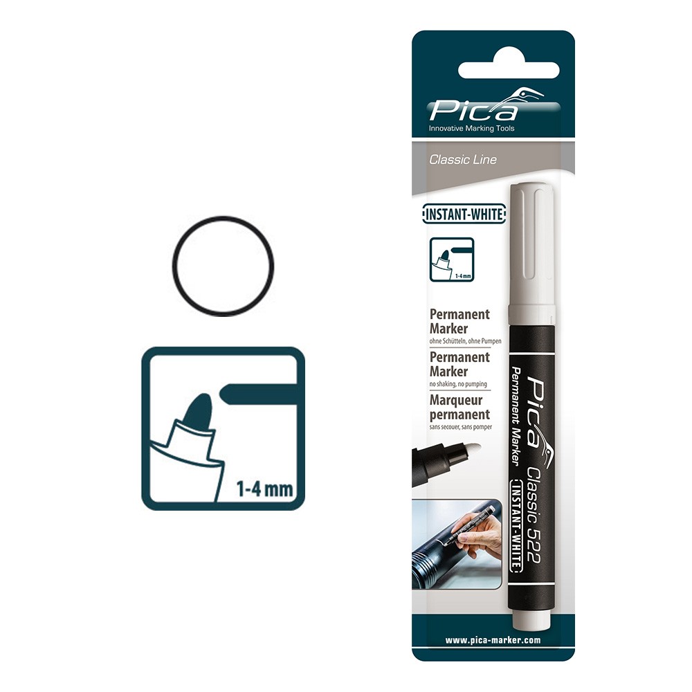 ปากกาเคมีเขียนงาน หัวกลม PICA Classic 522 สีขาว INSTANT-WHITE Marker/Pen