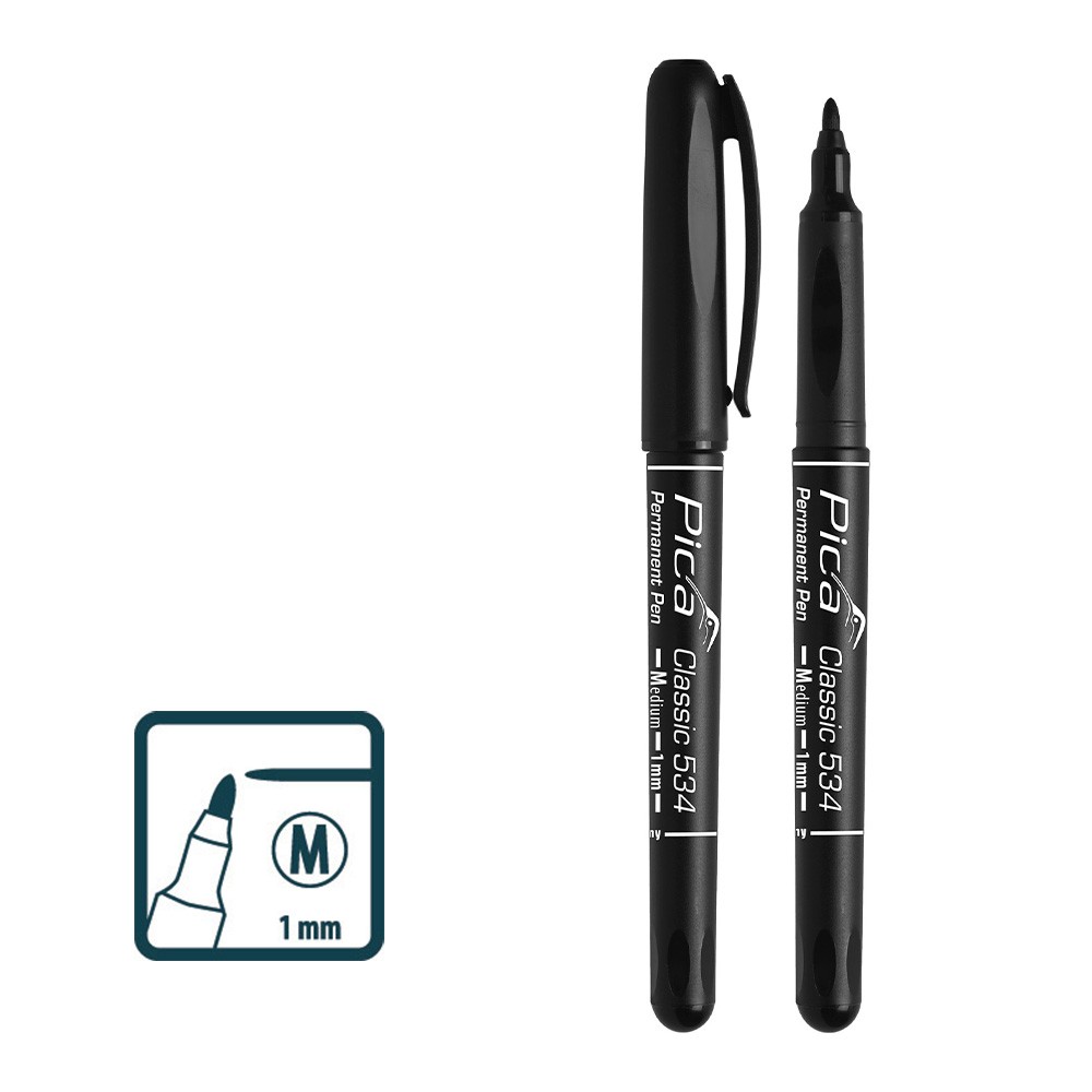 ปากกาเคมีเขียนงาน หัวกลมใหญ่ PICA Classic 533 สีดำ Permanent Pen