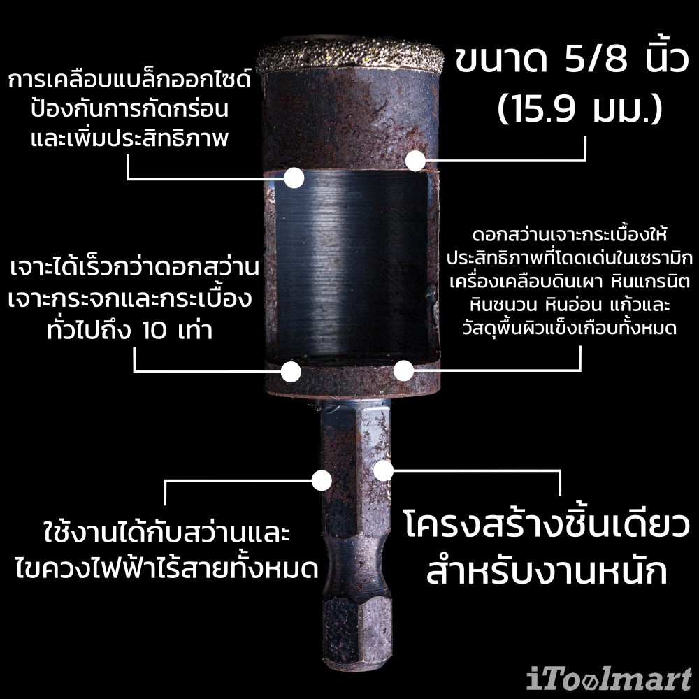 ดอกสว่านเจาะกระเบื้อง MONTANA MB-65205 ขนาด 5/8 นิ้ว 15.9 mm