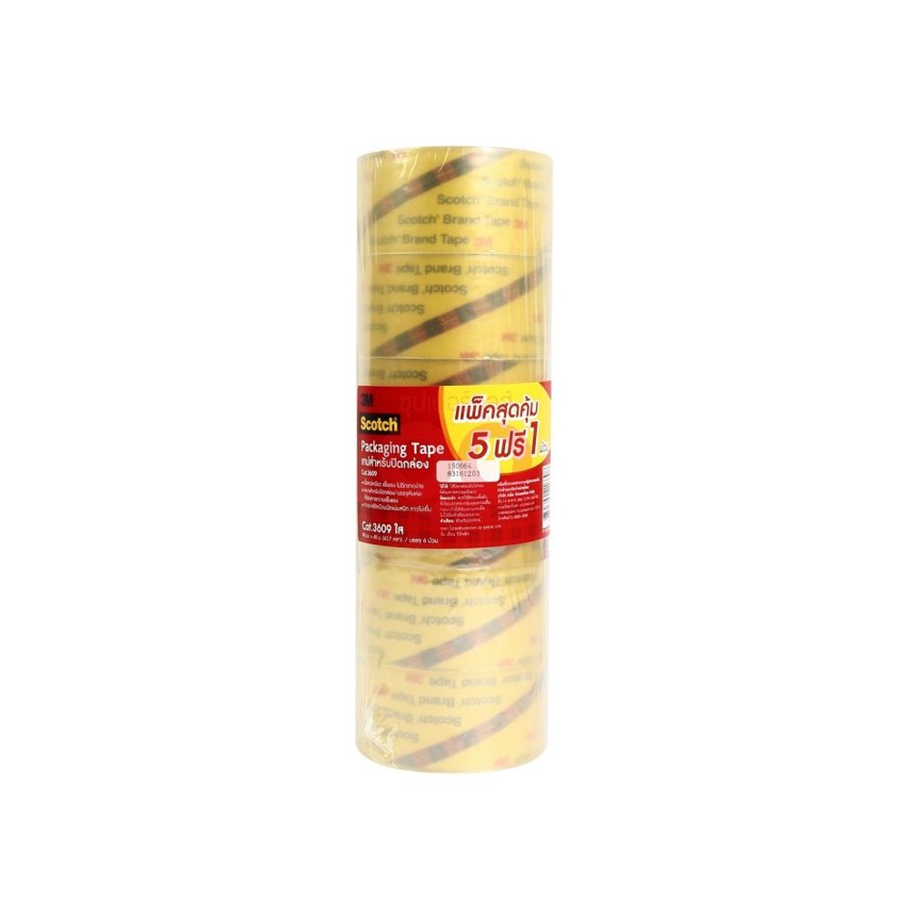 เทปปิดกล่อง OPP สีใส 3M รุ่น NO.3609 ขนาด 48 มม. X 40 เมตร (แพ็ค 5 ฟรี 1)