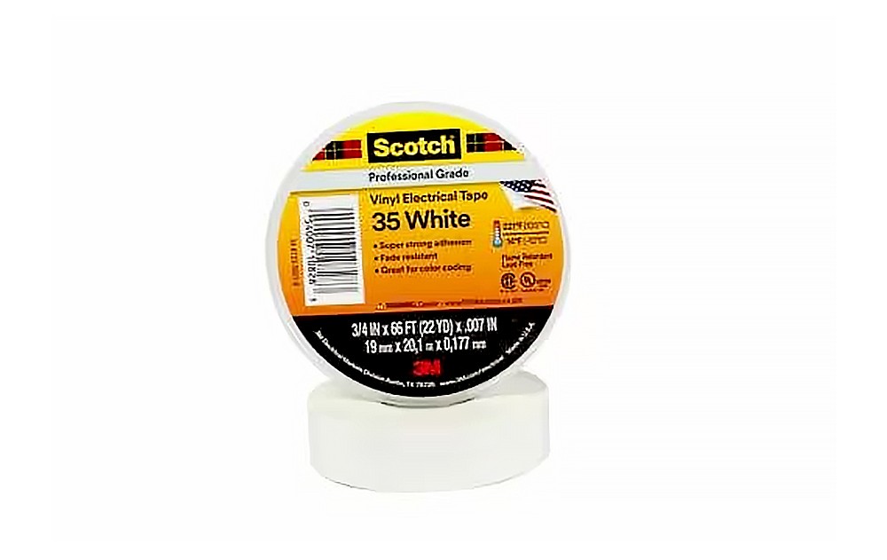เทปพันสายไฟไวนิล 3M SCOTCH 35 สีขาว กว้าง 3/4 นิ้ว ยาว 66 ฟุต หนา 0.007 นิ้ว