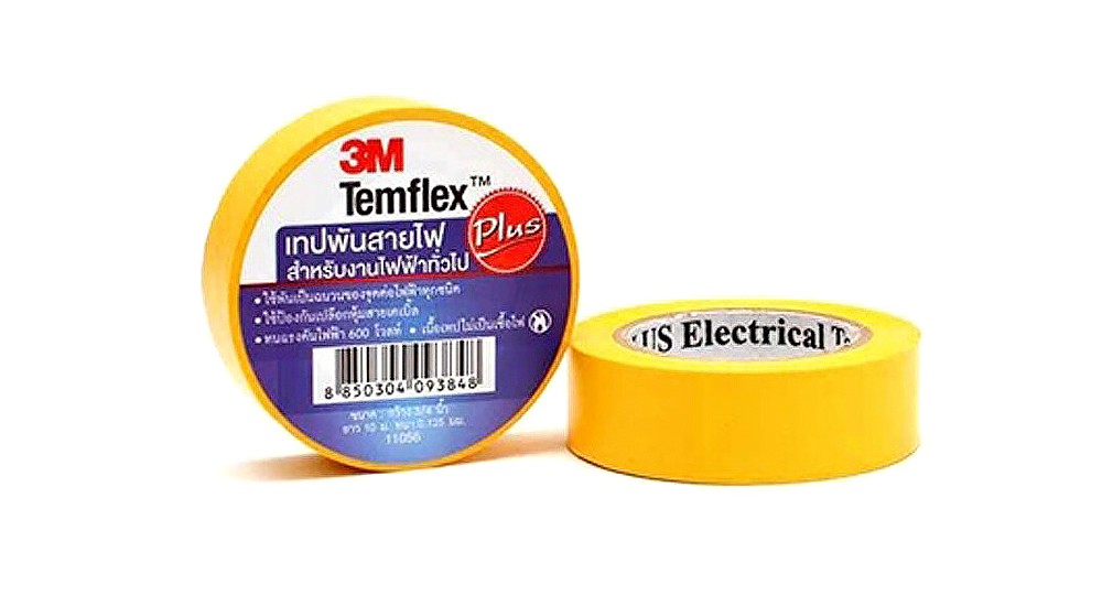 เทปพันสายไฟไวนิล 3M TEMFLEX PLUS สีเหลือง กว้าง 3/4 นิ้ว ยาว 10 ม. หนา 0.125 มม.