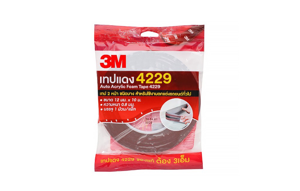 เทป 2 หน้า 3M รุ่น 4229 ขนาด 12 มม. X 2.5 ม. อะคริลิกโฟมเทปคุณภาพสูง (แถมเทป TEMFLEX 2 แพ็ค : 20 ม้วน)
