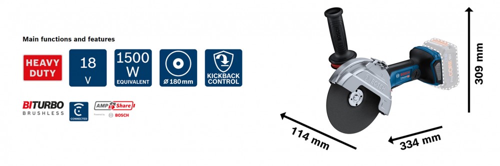 เครื่องเจียรไร้สาย BOSCH GWS 18V-180 PC (ตัวเปล่า)