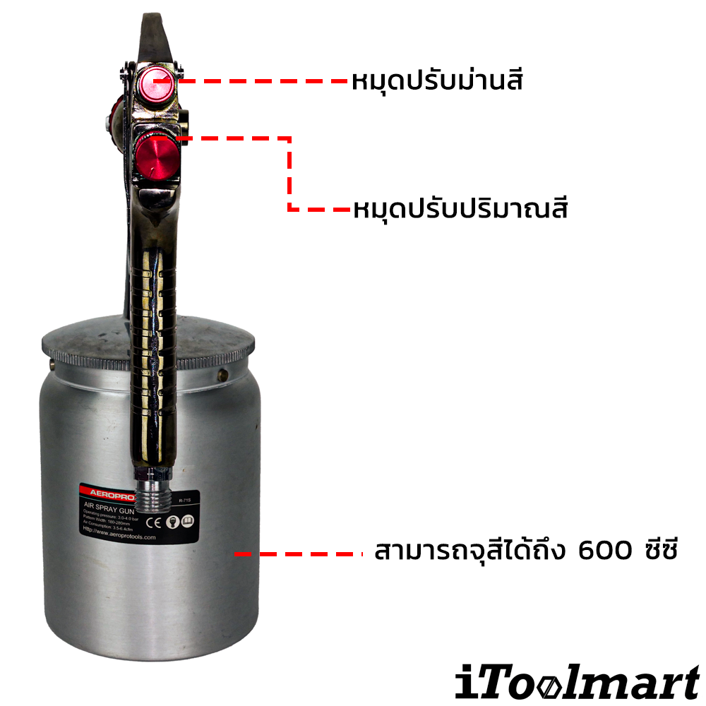 กาพ่นสี 600CC AEROPRO W71S กาล่าง หัวพ่น 1.5 mm.