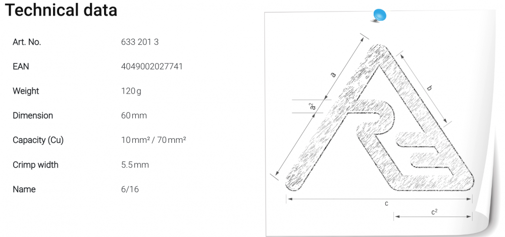 หัวย้ำ ดายย้ำ Rennsteig 633 201 3 Hexagonal Die Set 5.5/10/70mm² สำหรับเครื่องย้ำสาย MPZ 55