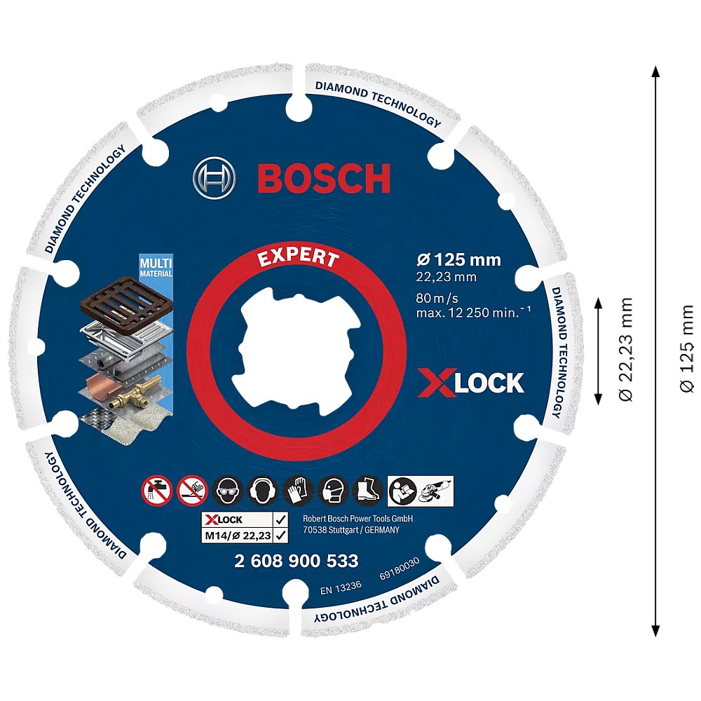 ใบตัดเพชร BOSCH EXPERT Diamond Metal Wheel X-LOCK ขนาด 125 x 22.23 มม.