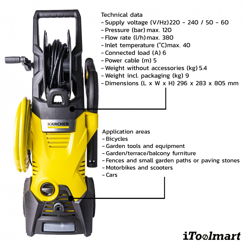 เครื่องฉีดน้ำแรงดันสูง Karcher K 3 Plus HR แรงดันสูงสุด 120 บาร์ 1 599 261 0