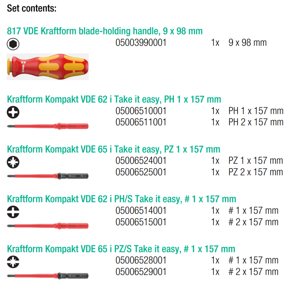 ชุดไขควง Wera Kraftform Kompakt VDE 18 Universal 1 05006613001 ชุด 18 ชิ้น