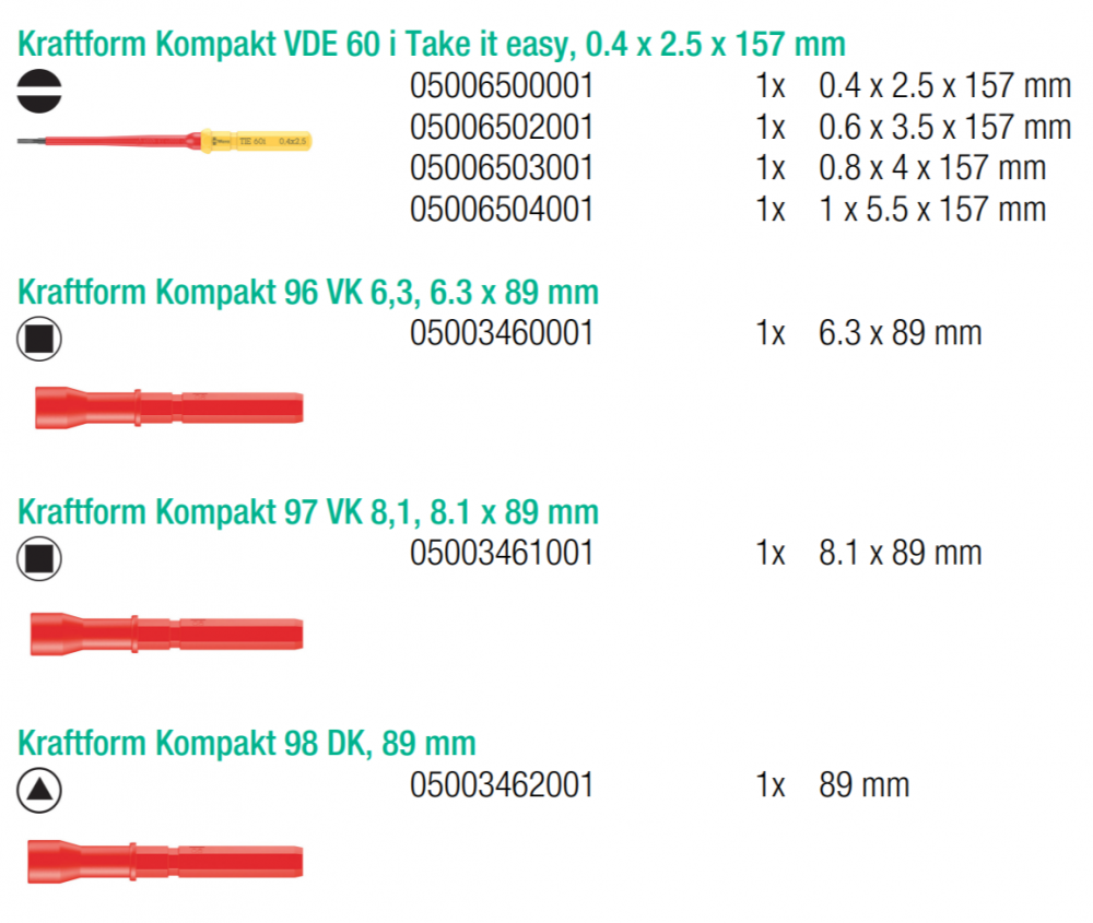 ชุดไขควง Wera Kraftform Kompakt VDE 18 Universal 1 05006613001 ชุด 18 ชิ้น