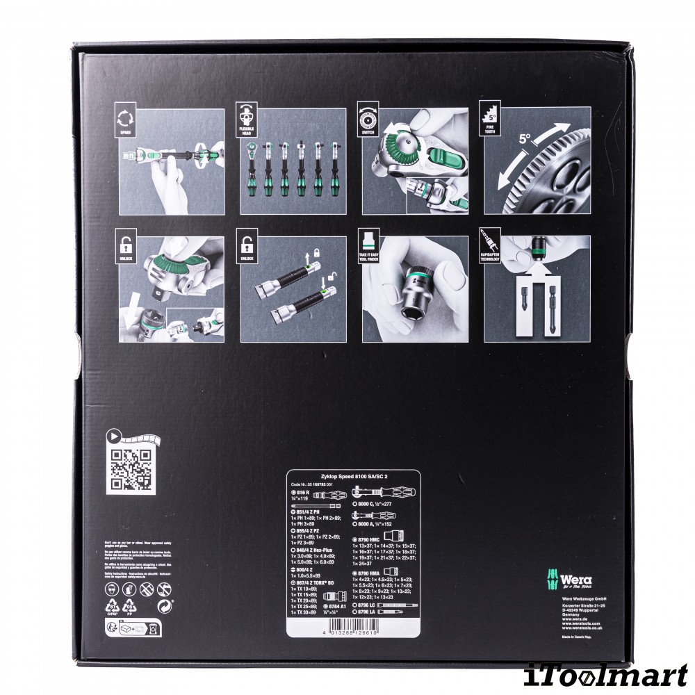 ชุดประแจ Wera Zyklop Speed 8100 SA SC 2 1 4 และ 1 2 5160785001 ชุด 43 ชิ้น