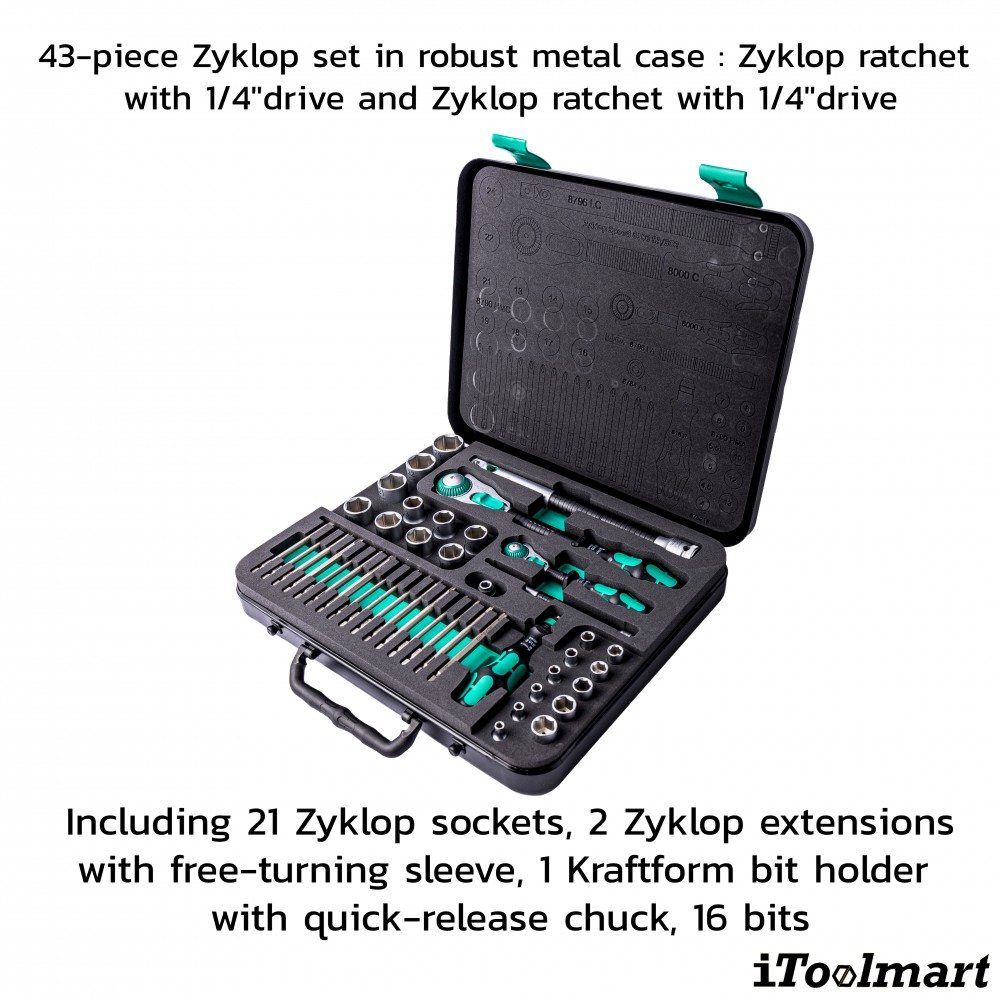 ชุดประแจ Wera Zyklop Speed 8100 SA SC 2 1 4 และ 1 2 5160785001 ชุด 43 ชิ้น