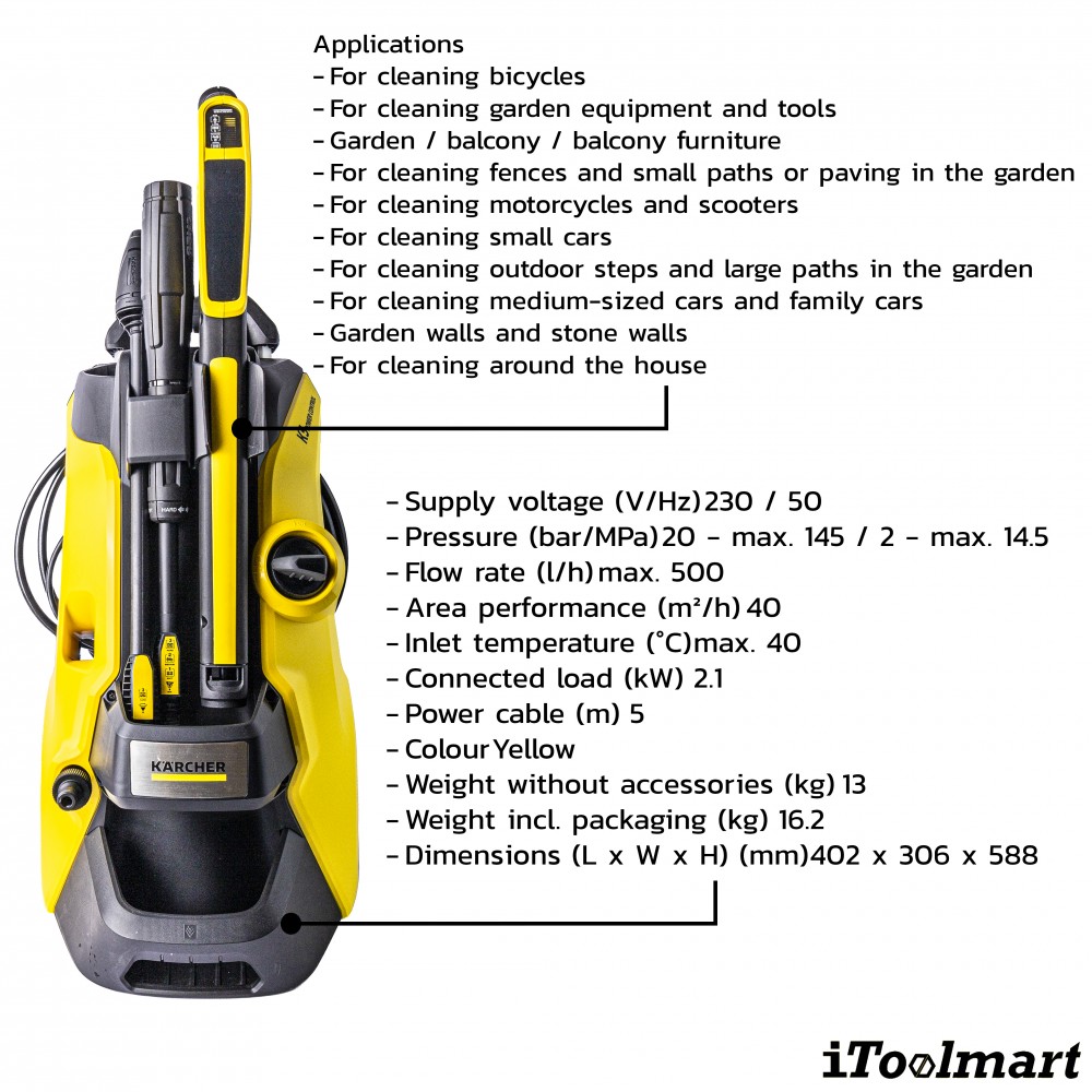 เครื่องฉีดน้ำแรงดันสูง Karcher K 5 Power Control แรงดันสูงสุด 145 บาร์ 1 324 550 0