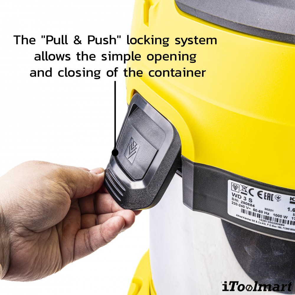 เครื่องดูดฝุ่น น้ำ แห้ง Karcher WD 3 S V 17 4 20 ถังสแตนเลส ขนาด 17 ลิตร ระบบล็อค Pull   Push 1 628 135 0