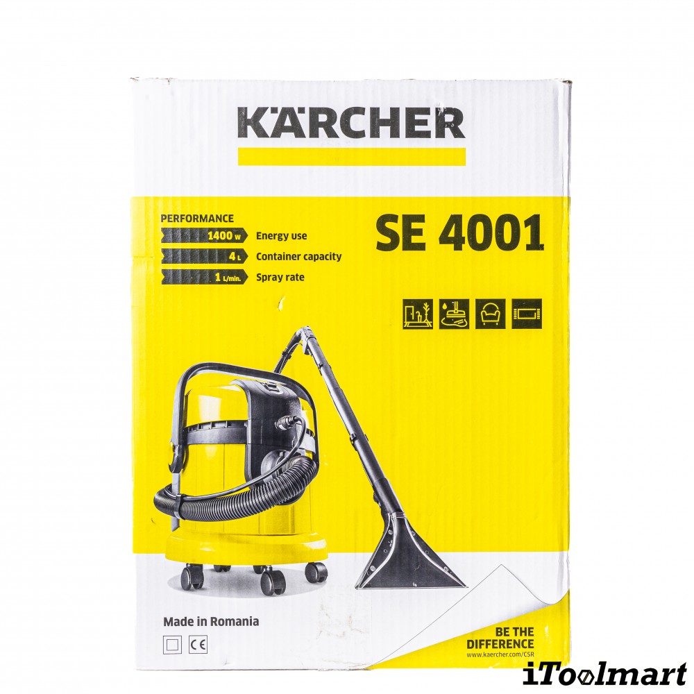 เครื่องซักพรมแบบสเปรย์แล้วดูดกลับ Karcher SE 4001 แรงดันไฟฟ้า 220 240 โวลต์ ความจุถัง 4 ลิตร 1 081 130 0
