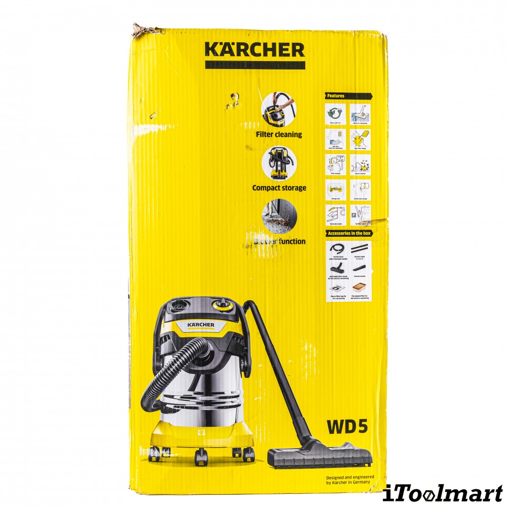 เครื่องดูดฝุ่นแบบเปียกและแบบแห้ง Karcher WD 5 S V 25 5 22 กำลังมอเตอร์ 1100 วัตต์ ถังความจุ 25 ลิตร 1 628 350 0