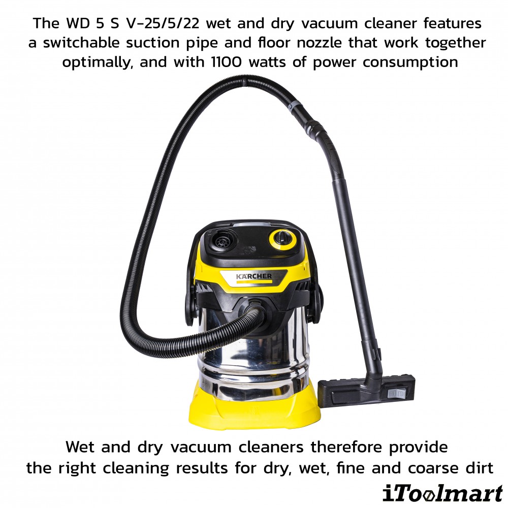 เครื่องดูดฝุ่นแบบเปียกและแบบแห้ง Karcher WD 5 S V 25 5 22 กำลังมอเตอร์ 1100 วัตต์ ถังความจุ 25 ลิตร 1 628 350 0