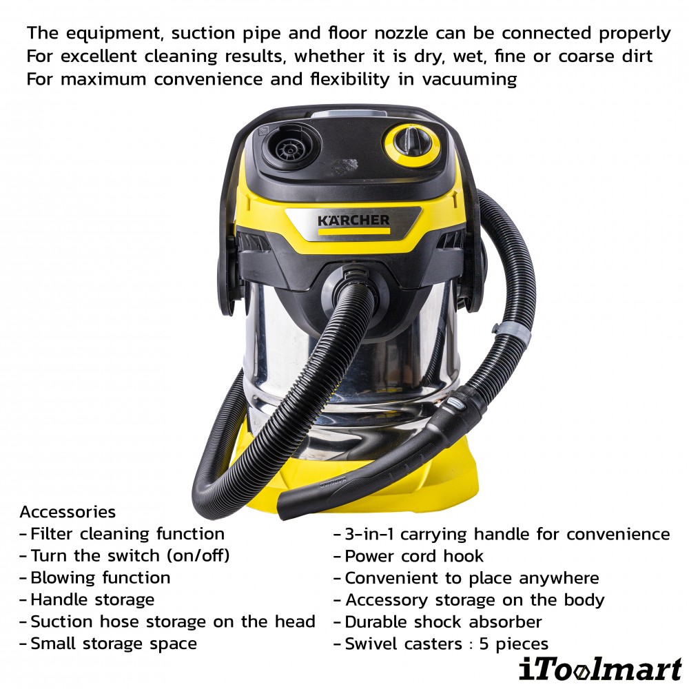 เครื่องดูดฝุ่นแบบเปียกและแบบแห้ง Karcher WD 5 S V 25 5 22 กำลังมอเตอร์ 1100 วัตต์ ถังความจุ 25 ลิตร 1 628 350 0