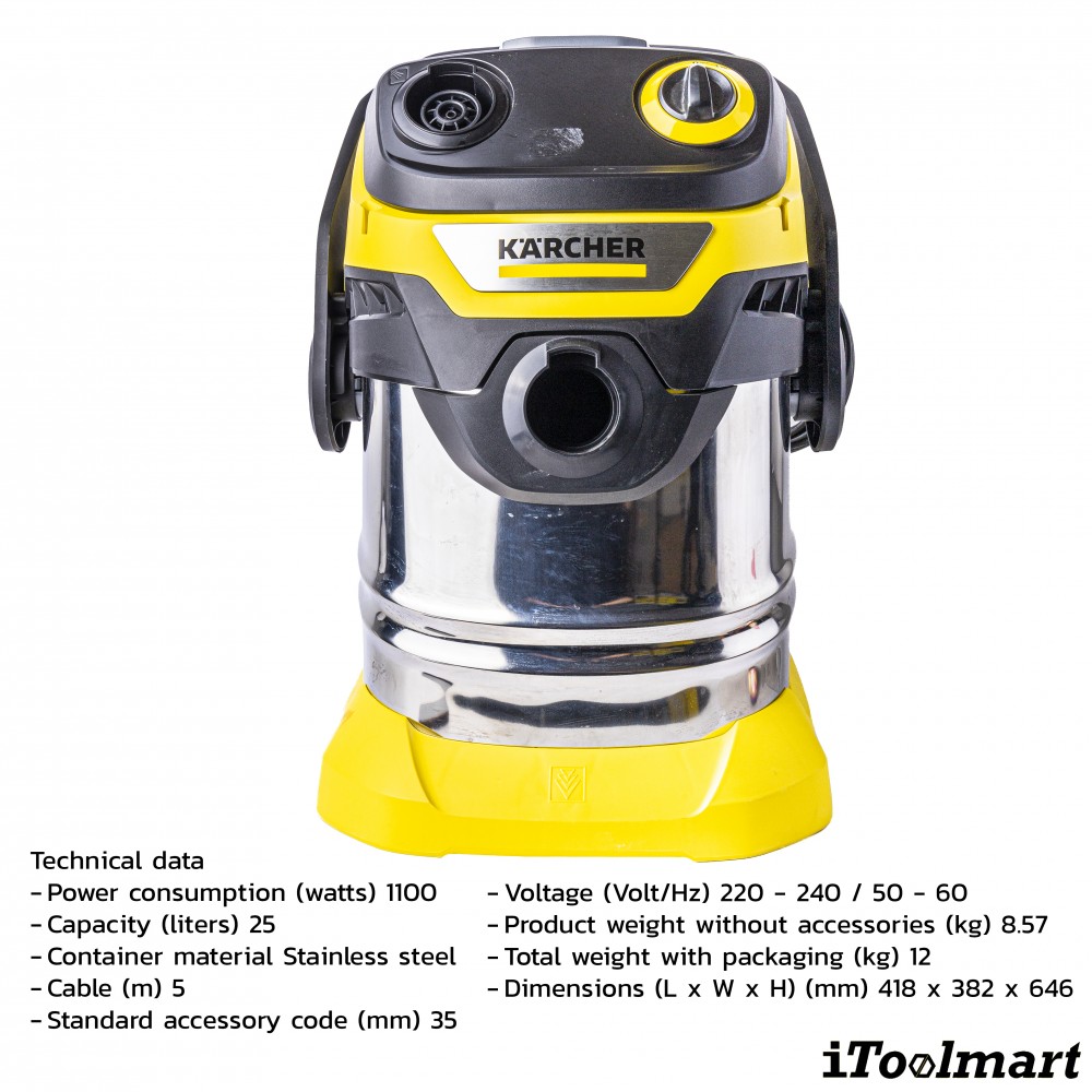 เครื่องดูดฝุ่นแบบเปียกและแบบแห้ง Karcher WD 5 S V 25 5 22 กำลังมอเตอร์ 1100 วัตต์ ถังความจุ 25 ลิตร 1 628 350 0