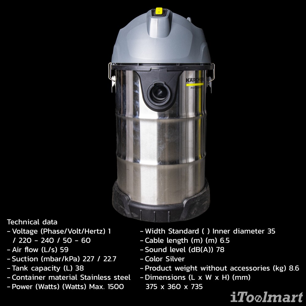 เครื่องดูดฝุ่น Karcher NT 38 1 Me Classic ดูดฝุ่นน้ำ แห้ง ถังสแตนเลส 1 428 530 0