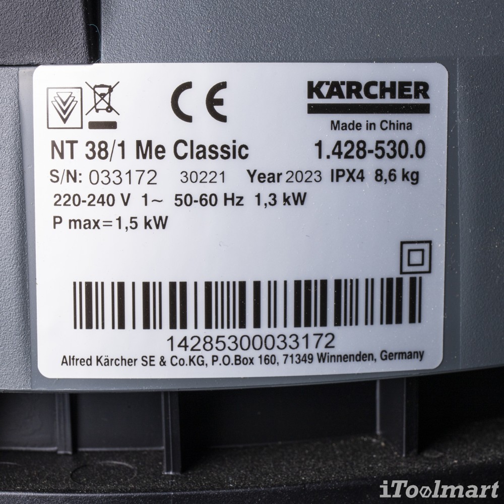 เครื่องดูดฝุ่น Karcher NT 38 1 Me Classic ดูดฝุ่นน้ำ แห้ง ถังสแตนเลส 1 428 530 0