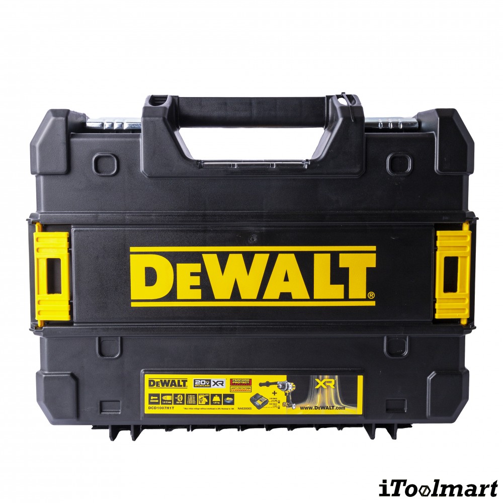 ชุดสว่านกระแทกไร้สาย DeWALT DCD1007H1T B1 มาพร้อมแบตเตอรี่   แท่นชาร์จ มอเตอร์ไร้แปรงถ่าน 20V Max