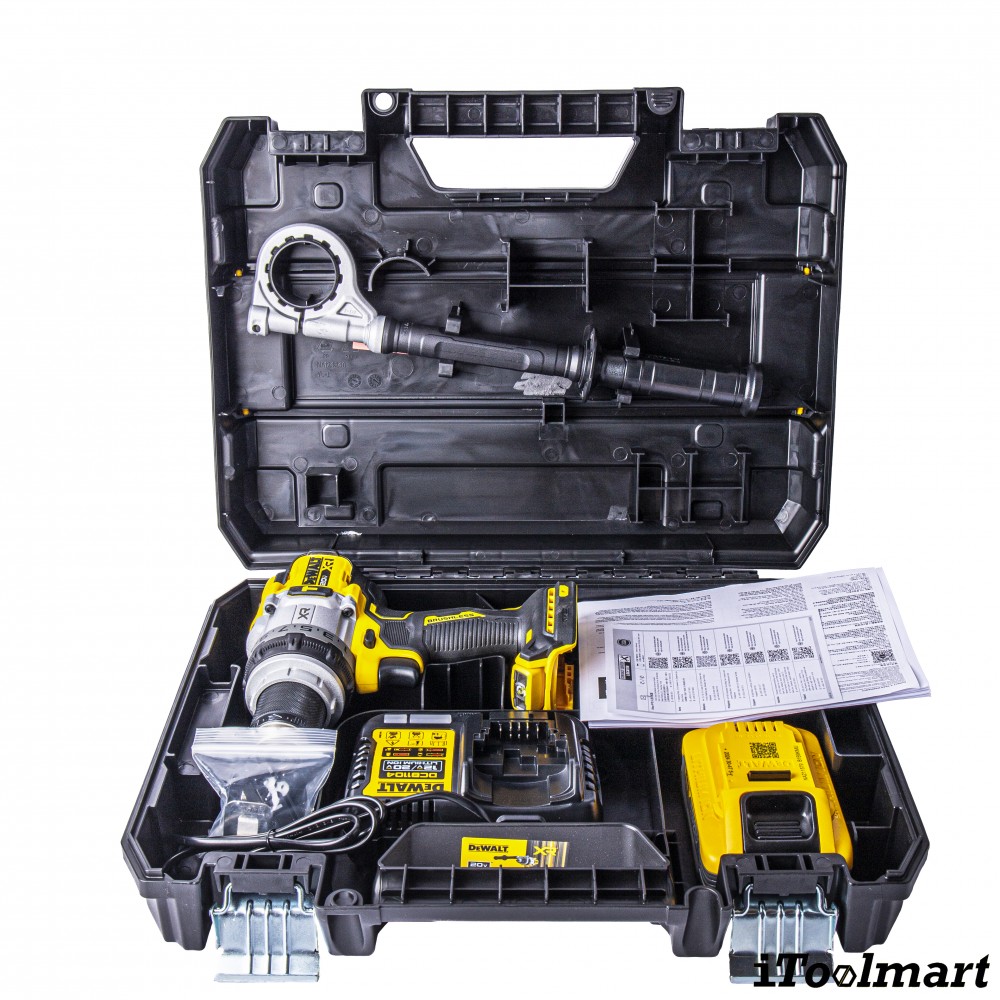 ชุดสว่านกระแทกไร้สาย DeWALT DCD1007H1T B1 มาพร้อมแบตเตอรี่   แท่นชาร์จ มอเตอร์ไร้แปรงถ่าน 20V Max