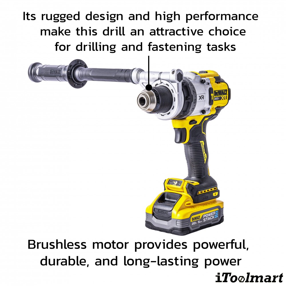 ชุดสว่านกระแทกไร้สาย DeWALT DCD1007H1T B1 มาพร้อมแบตเตอรี่   แท่นชาร์จ มอเตอร์ไร้แปรงถ่าน 20V Max