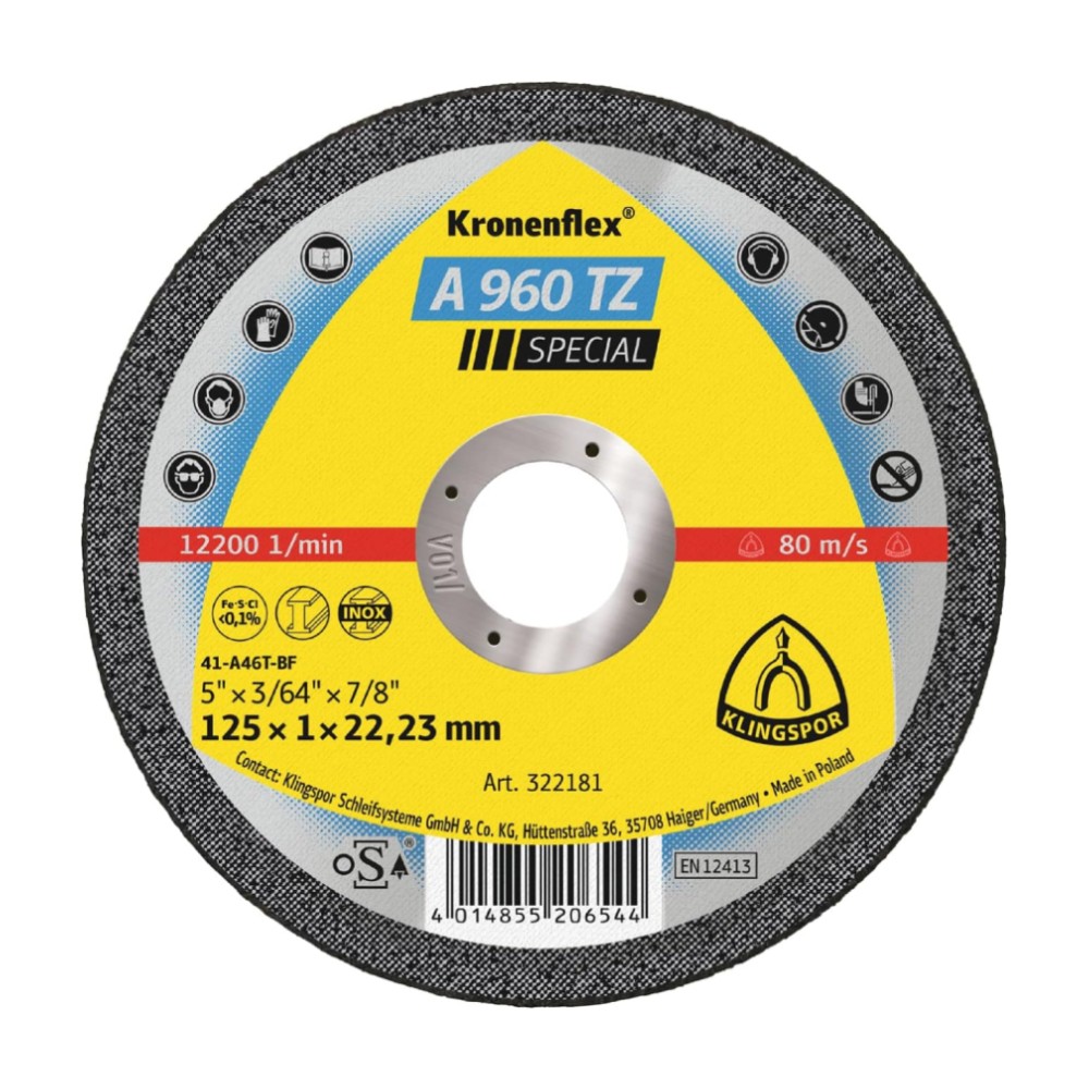 ใบตัดเหล็ก สแตนเลส 5 นิ้ว Klingspor A960TZ หนา 1 mm 