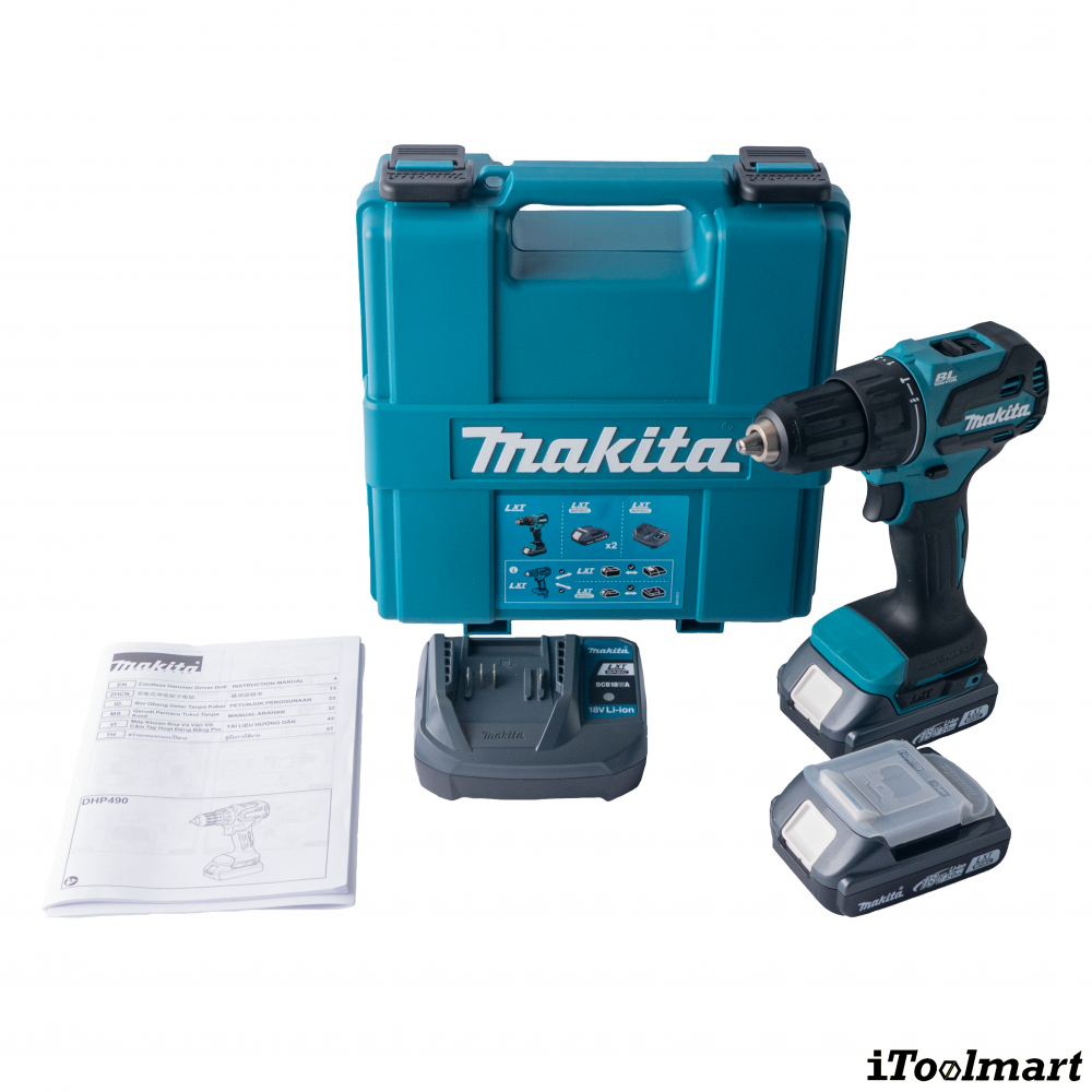 สว่านกระแทกไร้สาย MAKITA DHP490WVE ขนาด 1 2 นิ้ว 18V  พร้อมแท่นชาร์จและแบตเตอรี่ สว่านกระแทกไร้สาย MAKITA DHP490WVE ขนาด 1 2 นิ้ว 18V  พร้อมแท่นชาร์จและแบตเตอรี่