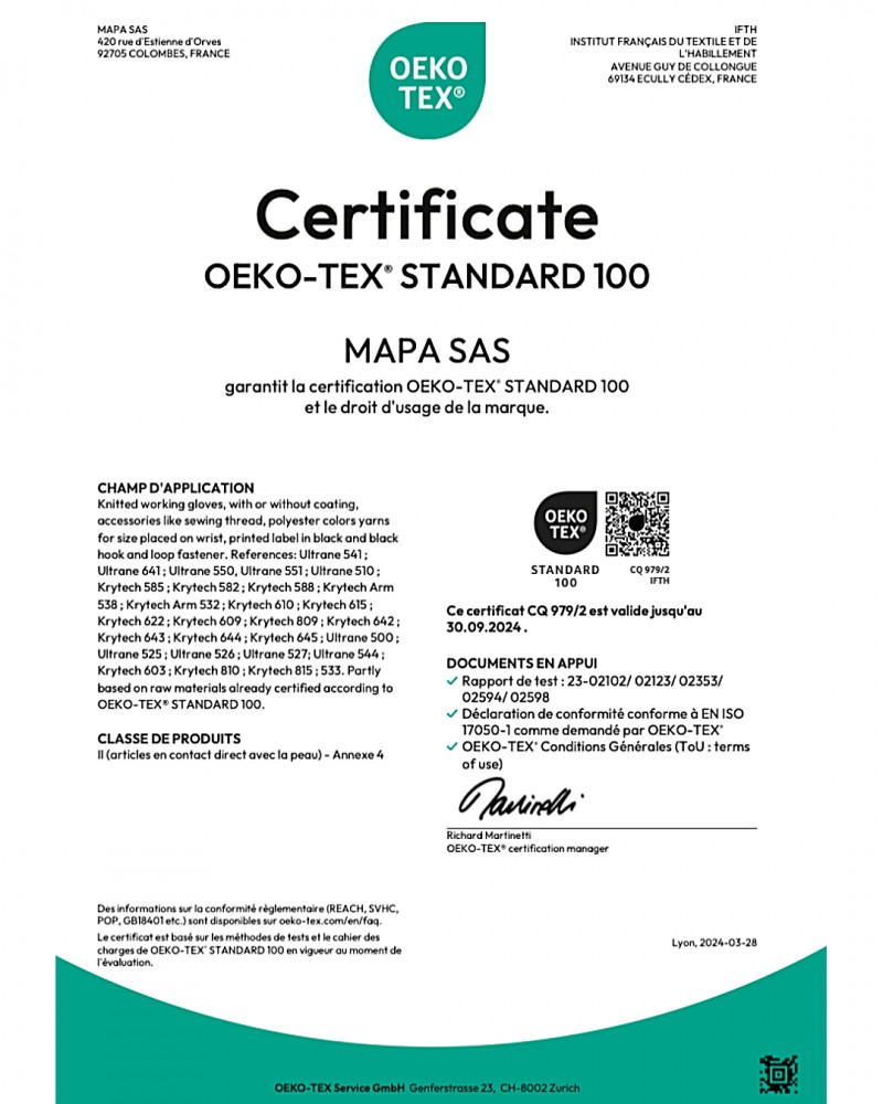 ถุงมือช่าง MAPA Ultrane 510 เคลือบ Polyurethane OEKO TEX® Food Grade