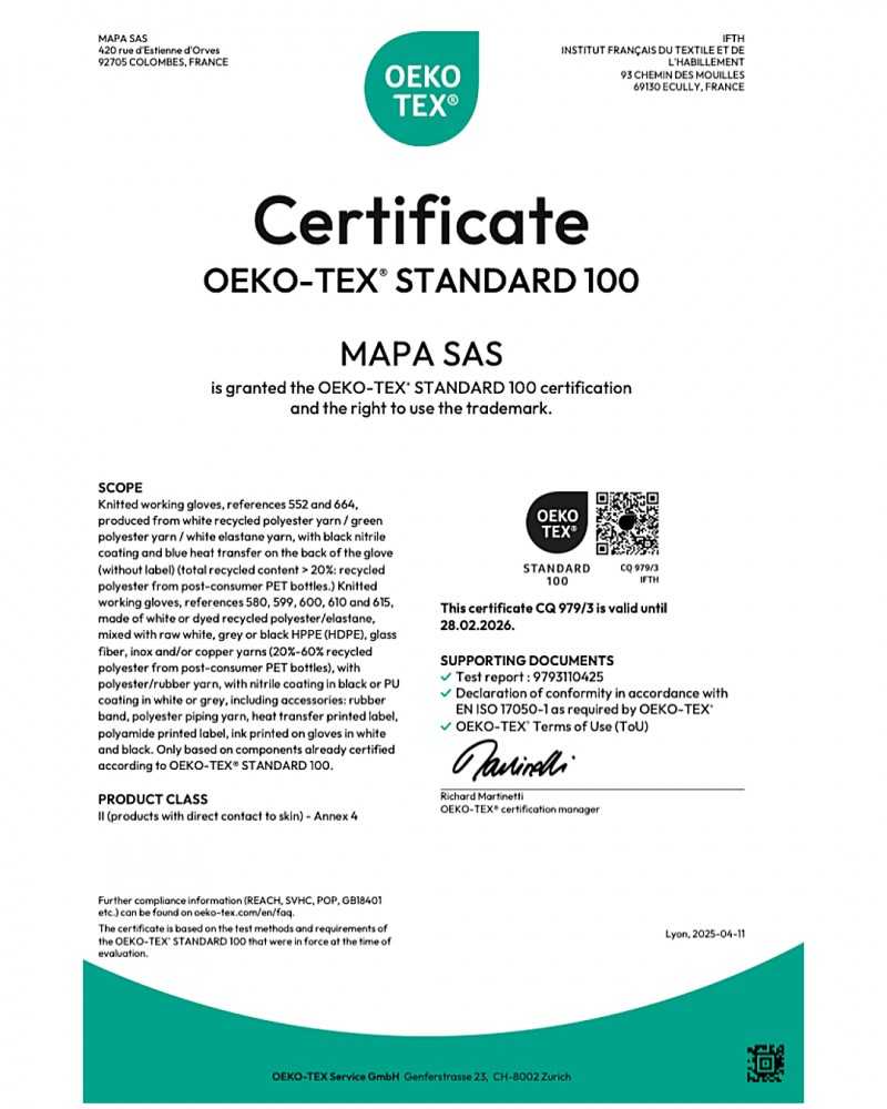 ถุงมือกันบาด MAPA KryTech 610 เบอร์ 8 M OEKO TEX® Cut C Level A3