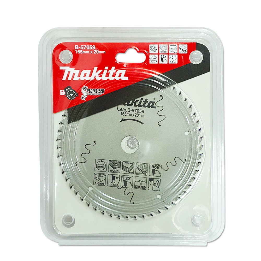 ใบเลื่อย Makita B 57059 ตัดไม้ MDF ขนาด 165x20 มม  55T 