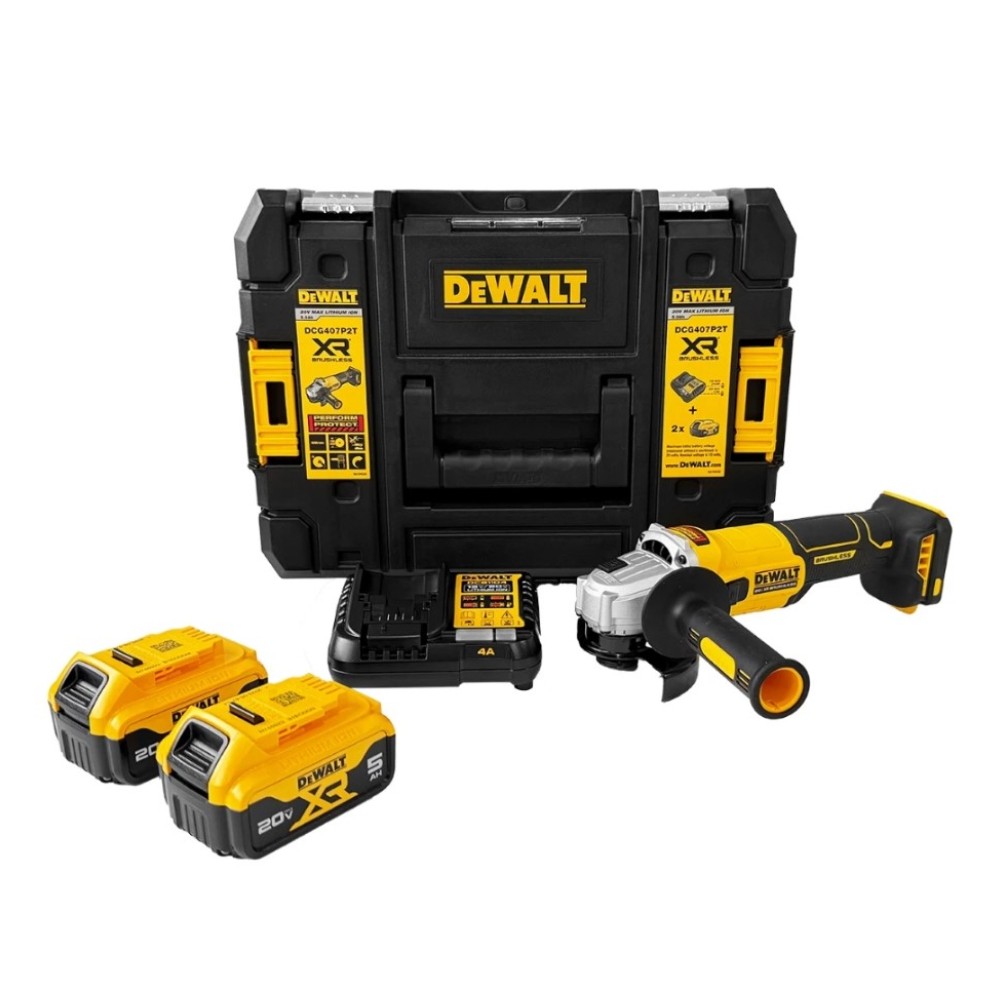 เครื่องเจียรไร้สาย DEWALT DCG407P2T B1 พร้อมแบตเตอรี่ 5 0 Ah 20V  ขนาด 4 นิ้ว 