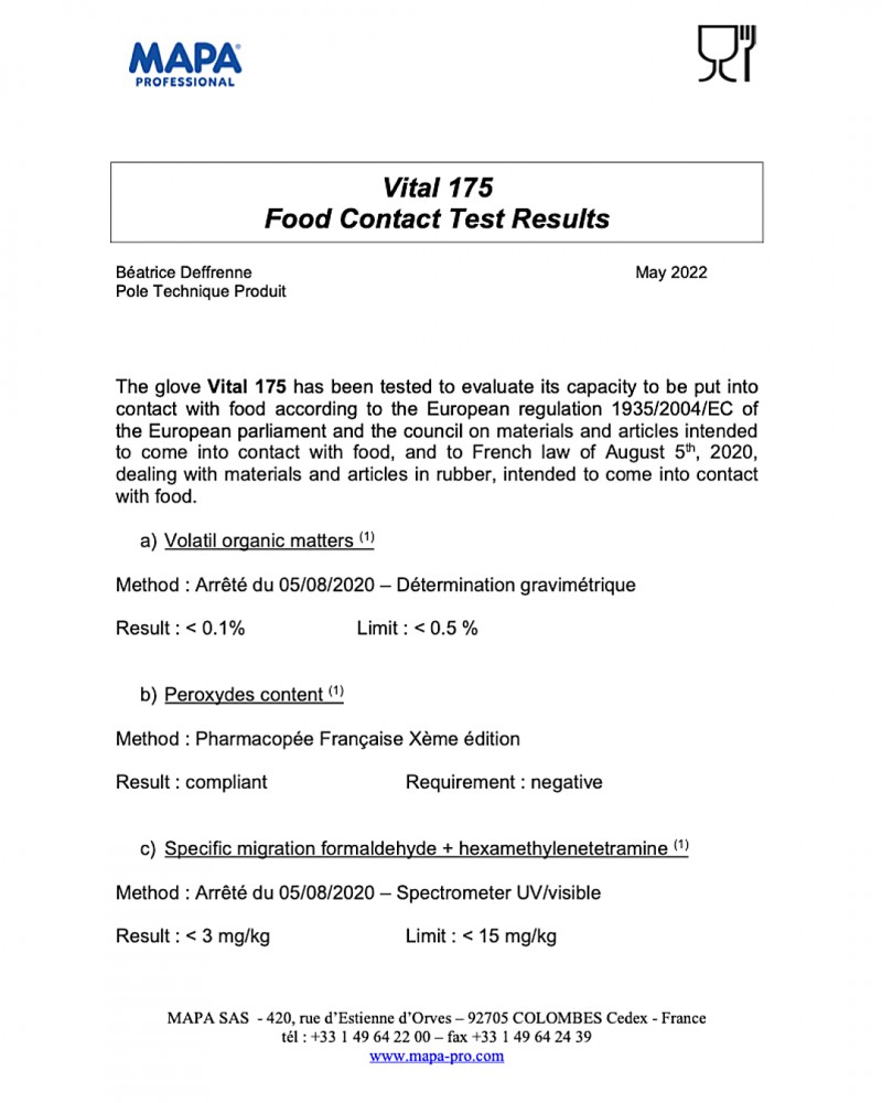 ถุงมือยาง MAPA Vital 175 เบอร์ 8 M NATURAL LATEX Food Grade FSC® certified