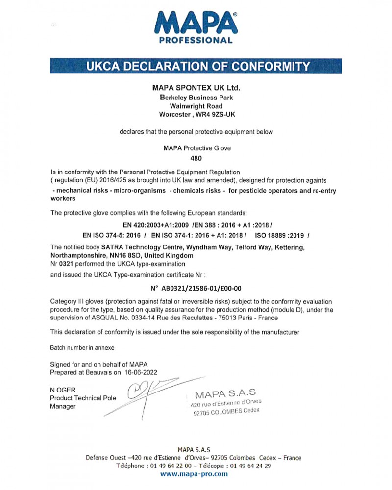 ถุงมือยาง MAPA Ultranitril 480 เบอร์ 8 M NITRILE Food Grade ปกป้องเคมีระดับสูง